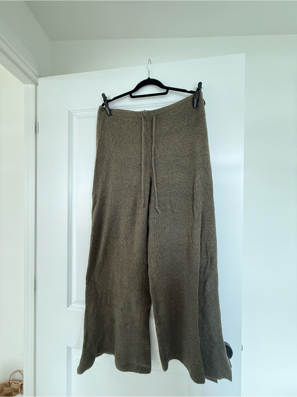 aerie Olive Knit Wide-Leg Lounge Pants - Picture 2 of 4
